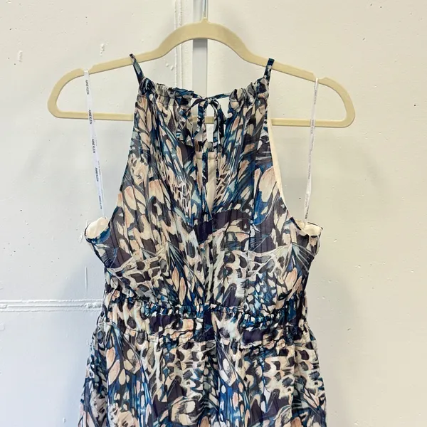 Anne Klein Butterfly Print Halter Midi Dress Blue Size 4 Ruffle‎ Neck Tie Back - Image 5