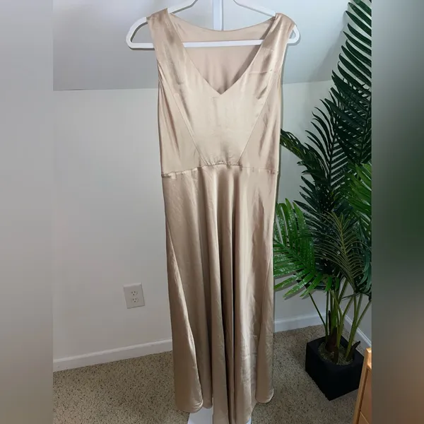 Saloni Jen Silk High/Low Sleeveless Formal Maxi Dress Gold‎ Women's Size US 6 - Image 4