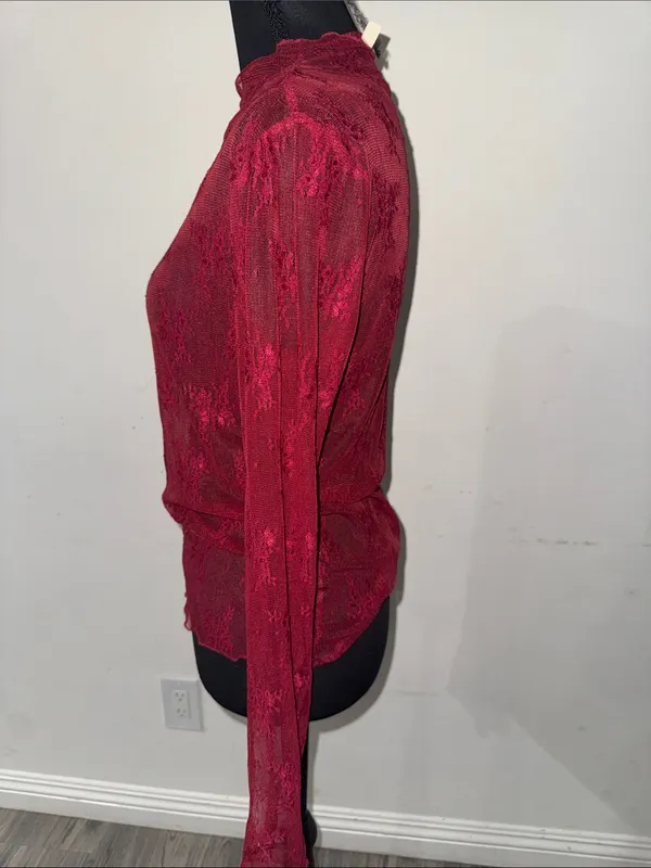Liberty Love Crimson Lace Long-Sleeve Sheer Top - Image 4