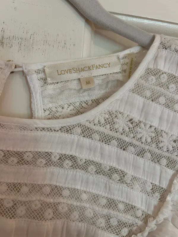 Love Shack Fancy Cooper White Cotton Lace Ruffle Mini Dress - Image 3