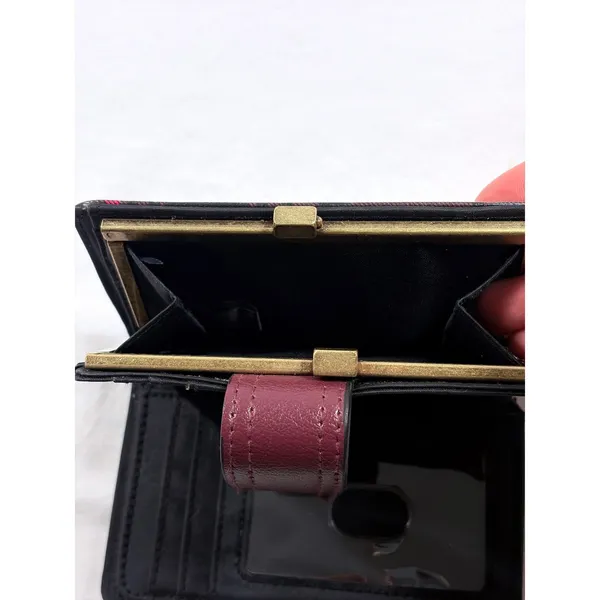 Red Black Plaid Bifold Wallet Kiss Lock Coin Pouch Faux Leather Preppy Accessory - Image 4
