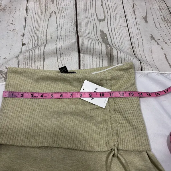 NWOT Forever 21 Avocado Green Tan Wide Leg Ruched Drawstring Fold over Pants - Image 6