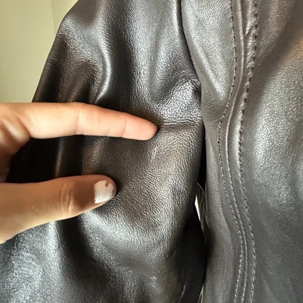 Y2K Indie Sleaze Jones New York Brown Leather Jacket Pleated Zip Up Grunge - Image 6