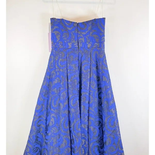 NWT JS Collections Dress Blue Jacquard Hi Low Ballgown Strapless Cocktail Size 8 - Image 7