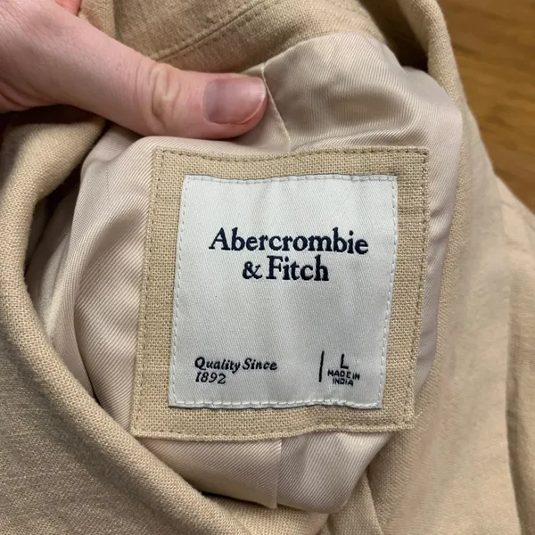 Abercrombie & Fitch Women's Cropped Blazer Short Sleeve Beige Linen‎ Size Large - Image 5