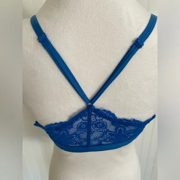 AERIE Lace Racerback Cross Back Lined Bralette Bra Lingerie Cobalt Blue Size M - Image 6