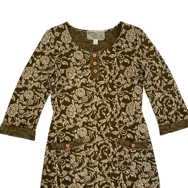 Nick Mo Dress Medium Green Knit Long Sleeve Boho Fall Winter Cottagecore - Image 2