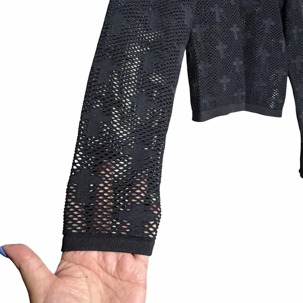 FCT With Love Basics XL Black Cross Mesh Crop Top Long Sleeve Whimsigoth Y2K - Image 5