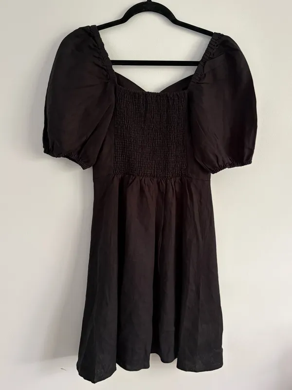 The Drop Linen Black Nala Twist Front Puff Sleeve Mini Dress Size XXS - Image 5