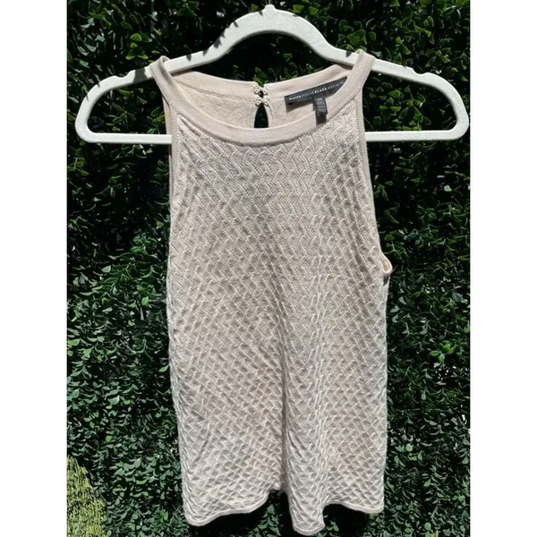 White House Black Market Cream Diamond Textured Knit Halter Tank Top XS‎ - Image 2