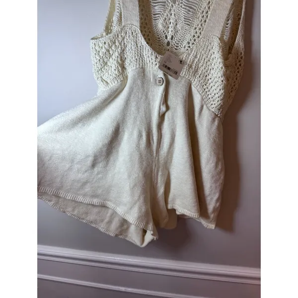 Free People Beach Irina Low Back Fauxchet Romper Medium Tofu Beach/Resort NWT - Image 9