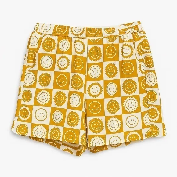 Mighty Fine Smiley Sun Graphic Lounge Shorts Yellow White Alt Lounge Retro Indie - Image 3