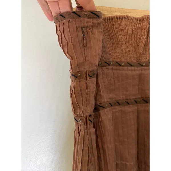 Elevenses Anthropologie Brown Cotton Pleated Sequin Midi Dress Womens 8 - Image 6