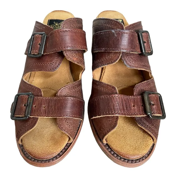 Freebird By Steven Caprice Sandal Brown Leather Size 8 Double Buckle Western - Image 2