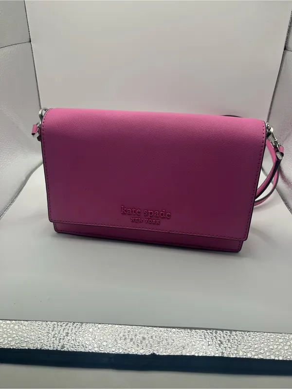 Kate Spade Cameron Small flap crossbody bag with chain strap bright peony pink - Image 13