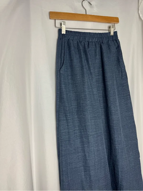 Women's Navy Blue Asymmetric Draped blouse with palazzo pant -2 piece set NWOT - Image 11