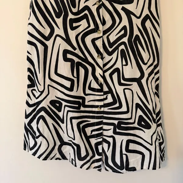 Japna Cotton Flax Linen‎ Blend Geometric Artsy Button Front Shirt Dress Size Med - Image 2