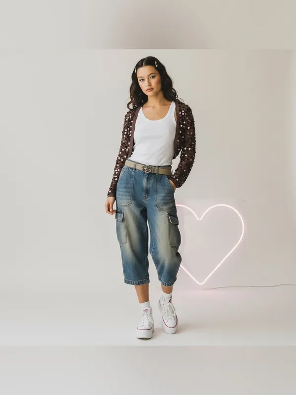 NEW Vintage Y2K‎ McBling Brown Oversized Paillette Sequin Shrug Bolero 2000s - Image 6