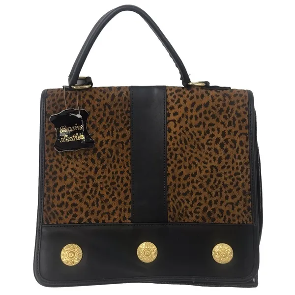Genuine Leather Cheetah Print Crossbody Bag Convertible Shoulder Purse - Image 9
