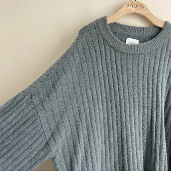 Aerie Buttercream Ribbed Oversized Sweater Green XL Soft Crewneck Pullover - Image 6