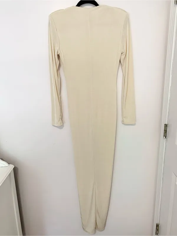 Baltic Born Pierce Shimmer Cream Long-Sleeve Gown with Side Slit - Image 7