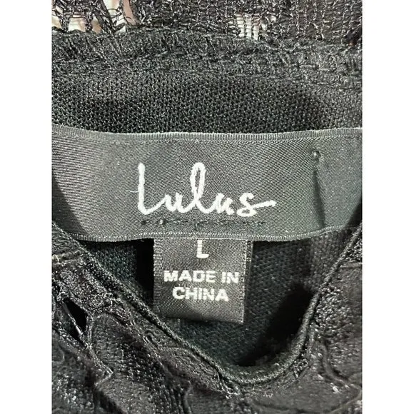 Lulus Not a Secret Black Lace Puff Sleeve Mini Dress Sz Large Lined‎ Business - Image 7