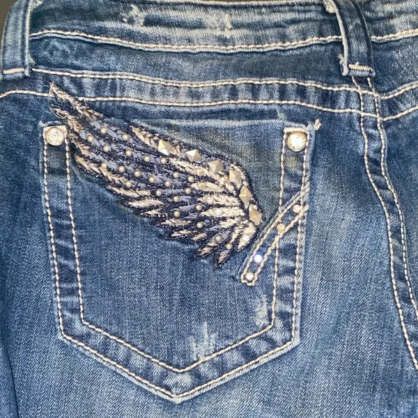 Women's MissMe 31 straight Blue Jeans with Wing Embroidery - Image 13