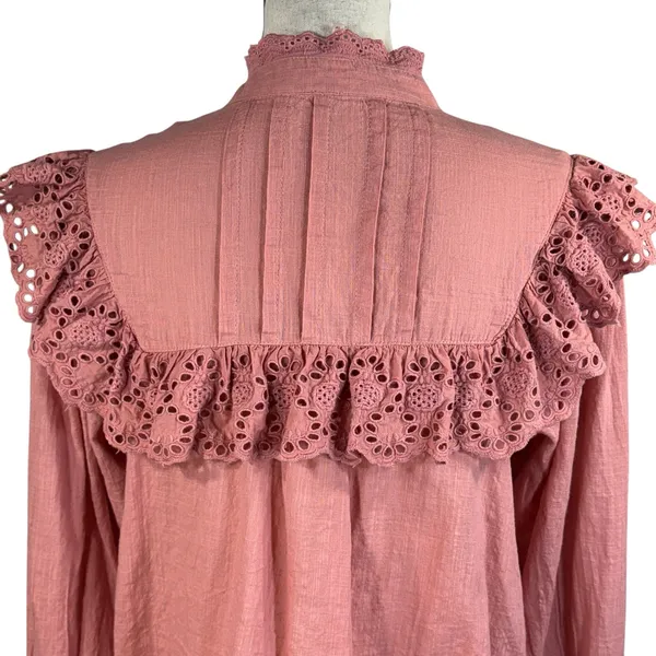 Free People X-Small Hit the Road Top Ruffle Button Puff Sleeve Lightweight Pink - Image 9