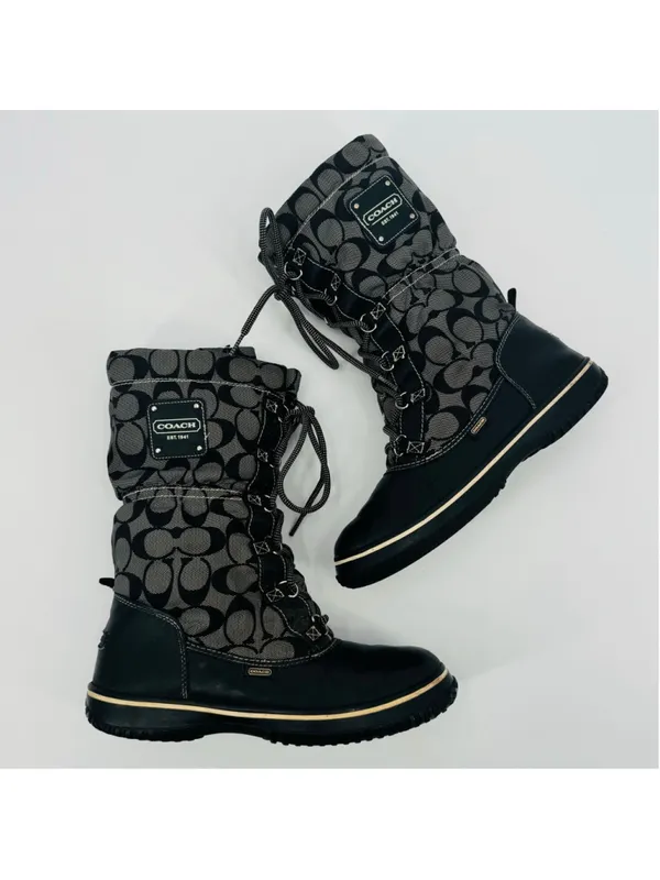 Women's Coach Shaine Black & Grey Monogram Winter Snow Boots Size 7 - Image 6