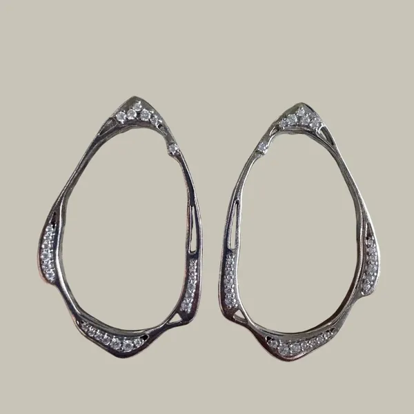 Kendra Scott Livi Fontal Hoops Silver Tone Pave Crystal Hoop Earrings Post Back - Image 3