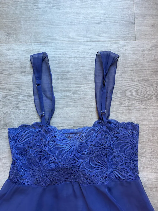Victoria's Secret Gold Label Vintage Chiffon Lace Babydoll Size M Periwinkle - Image 4