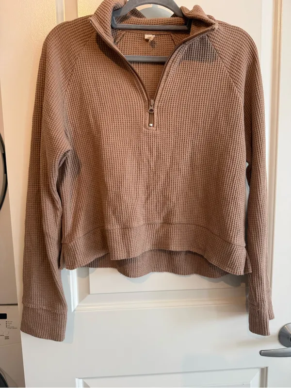 Zella Brown Half-Zip Waffle-Knit Pullover - Image 2