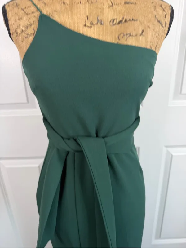 Hello Molly Teal One Shoulder Midi Dress Tie Waist Slit NWT - Image 4