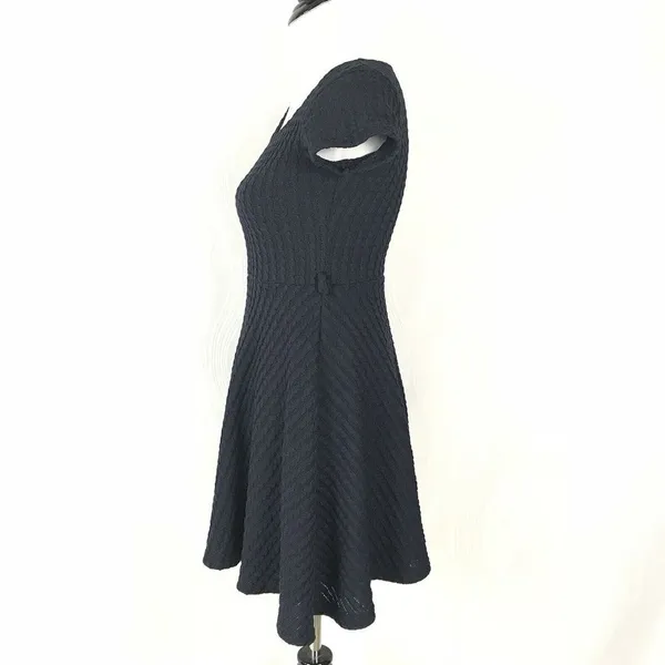 Gracia Cable Knit Textured Skater Mini Dress Fit Flare Black Scoop Neck S - Image 3