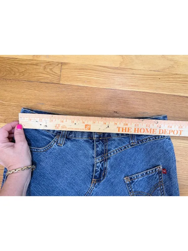 Low Rise Y2K Spacegirl Denim Mini Skirt Cargo Pocket McBling Size XS/S - Image 6
