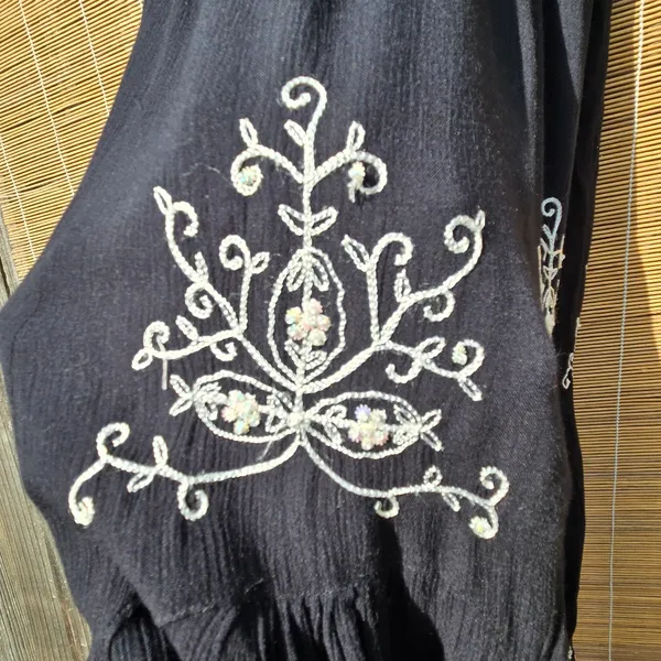 Bila Rayon Black Embroidered Tiered Bohemian Skirt Sequins Large - Image 3
