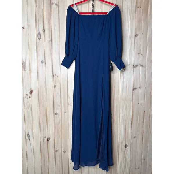 NWT Lulus Feel the Romance Navy Blue Off-the-Shoulder Maxi Dress Wedding Size XS - Image 2