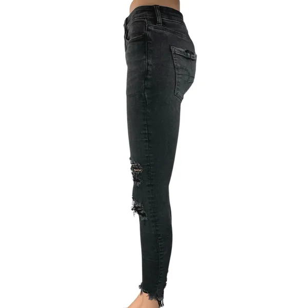 American Eagle Next Level Stretch Black Distressed Skinny Denim Jeans Size 4 - Image 2