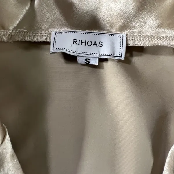 Rihoas Satin Wrap Blouse Small Gold Long Sleeve Button Cuff Collared Dressy Top‎ - Image 2