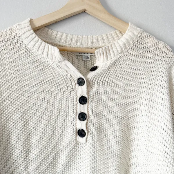 American Eagle Colorblock Knit Henley Long Sleeve Sweater Medium - Image 3