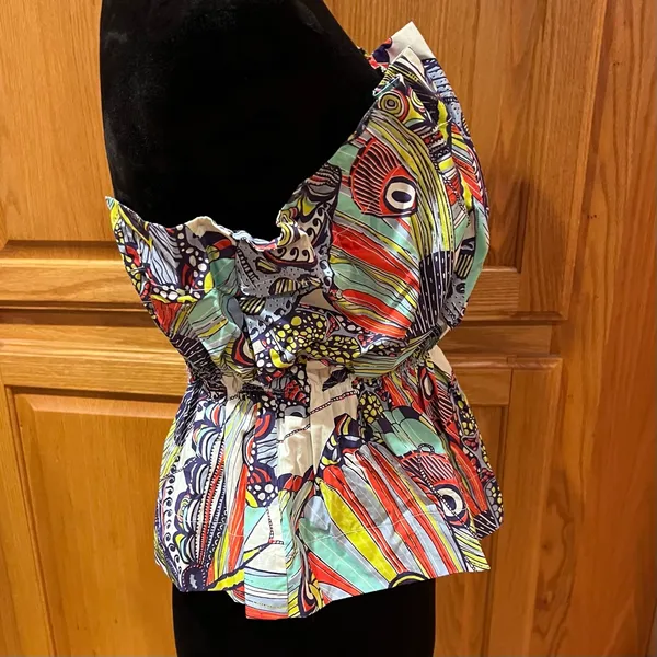 Anthropologie Diana Ruffled Smocked Strapless Tube‎ Top Abstract Print Size XS - Image 10
