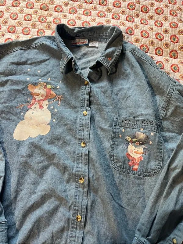 Vintage 90s Snowman Denim Button Down Long Sleeve size XXL - Image 2