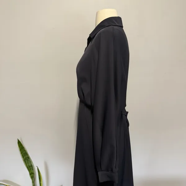 Navy Blue‎ Button Front Midi Shirt Dress – Size M Longe Sleeves - Image 4
