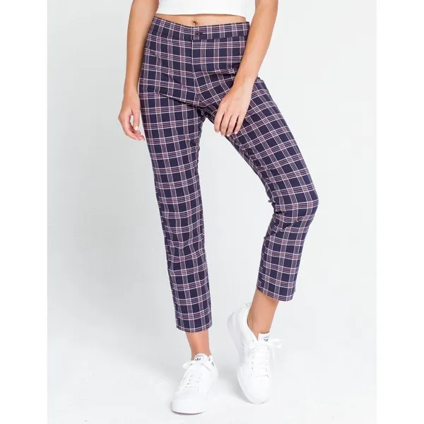 Sky and Sparrow Womens Pants Sz XS Navy Blue Plaid Twill‎ Tapered - Image 2