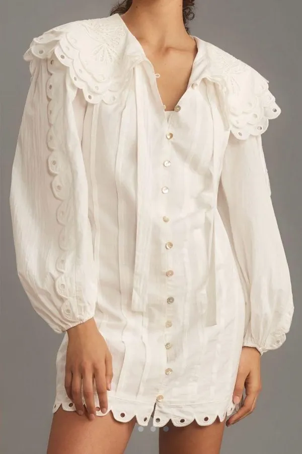 Farm Rio Long-Sleeve Embellished Collared Mini Dress - Image 3