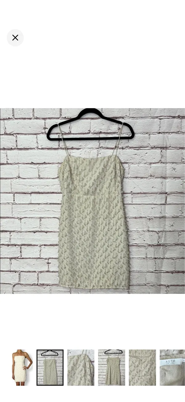 ASTR The Label Feathered Flocked Detail Cocktail Dress. Like new. Off white. No stretch. Zipper back. Spaghetti straps. Lined. 15” bust 32” long - Image 2