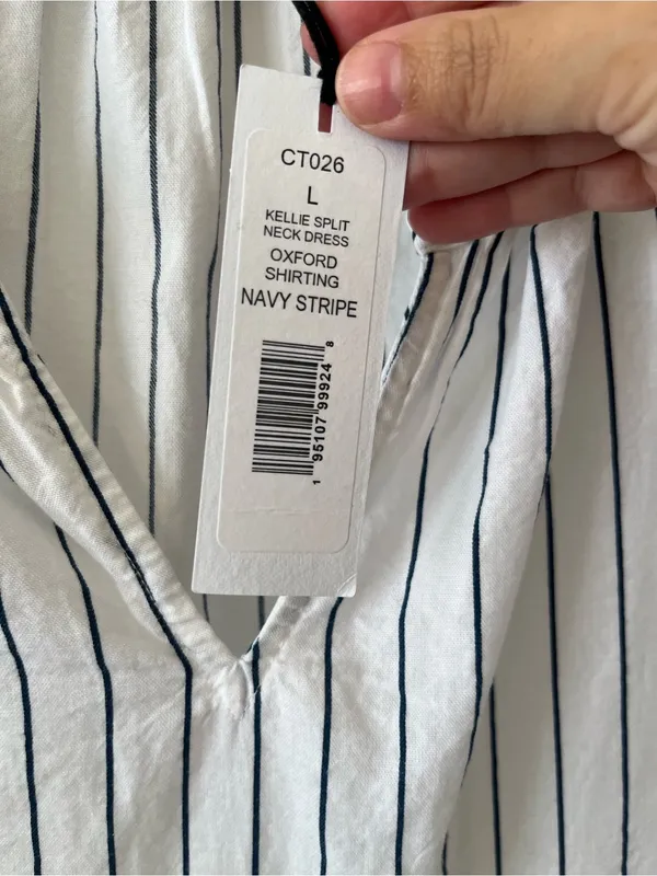 NWT Michael‎ Stars Navy Stripe Babydoll Peasant Dress Large Cotton - Image 3