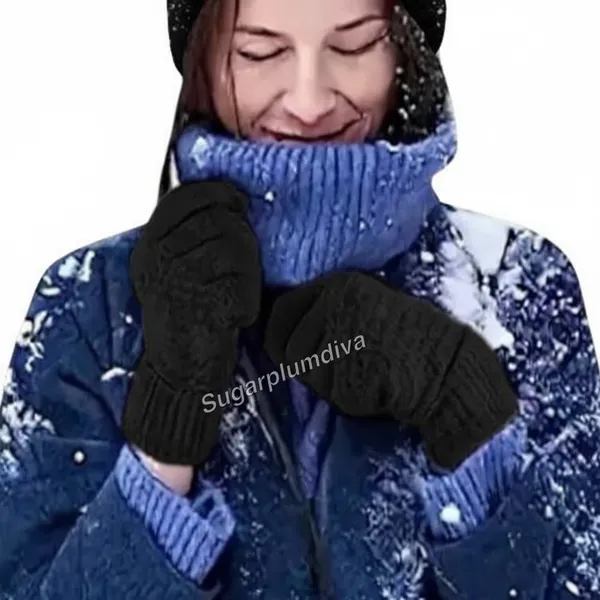 Womens Thermal Warm Thick Plush Lined Touchscreen Black Gloves‎ NEW Winter OS - Image 3