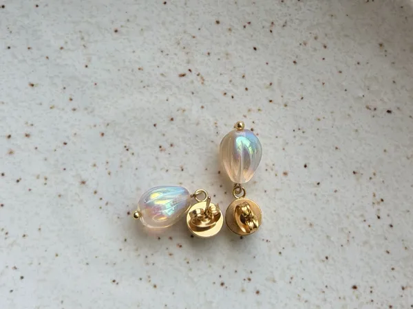 Handmade pear teardrop Czech glass simple minimalist earrings💛 - Image 4