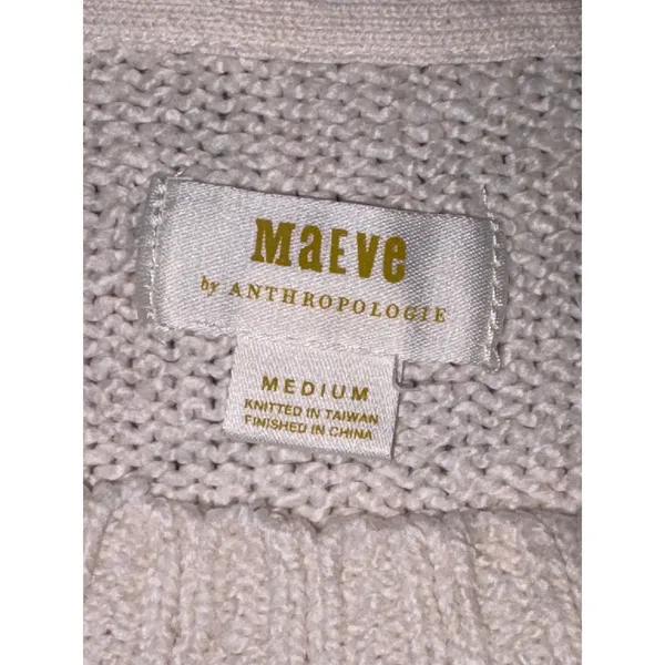 Maeve Anthropologie Cream Cotton Blend Puff Sleeve‎ Knit Cropped Sweater Medium - Image 3